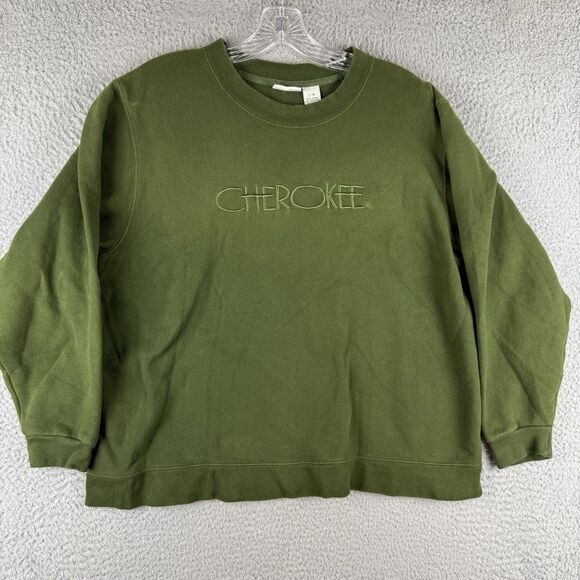 Vintage Cherokee Sweatshirt Large Cherokee Embroidery Sweater Green - Picture 1 of 9